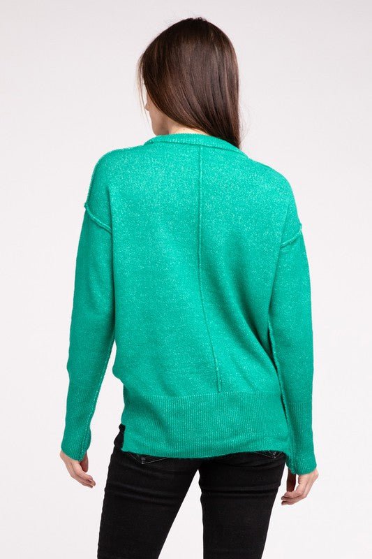 Melange Hi - Low hem Round Neck Sweater - Happily Ever Atchison Shop Co.