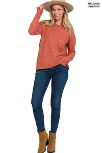 Melange Hi - Low hem Round Neck Sweater - Happily Ever Atchison Shop Co.