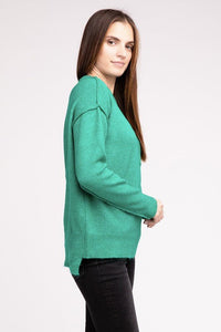 Melange Hi - Low hem Round Neck Sweater - Happily Ever Atchison Shop Co.