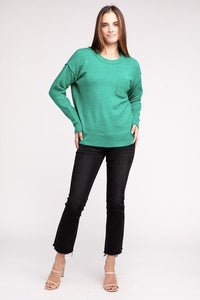 Melange Hi - Low hem Round Neck Sweater - Happily Ever Atchison Shop Co.