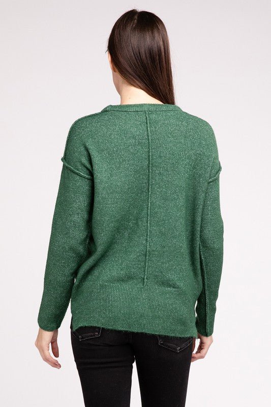 Melange Hi - Low hem Round Neck Sweater - Happily Ever Atchison Shop Co.