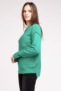 Melange Hi - Low hem Round Neck Sweater - Happily Ever Atchison Shop Co.