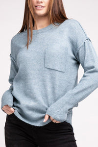 Melange Hi - Low hem Round Neck Sweater - Happily Ever Atchison Shop Co.