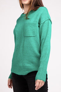 Melange Hi - Low hem Round Neck Sweater - Happily Ever Atchison Shop Co.