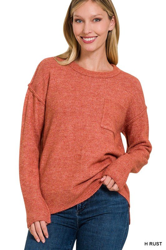 Melange Hi - Low hem Round Neck Sweater - Happily Ever Atchison Shop Co.