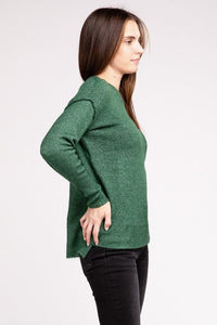 Melange Hi - Low hem Round Neck Sweater - Happily Ever Atchison Shop Co.