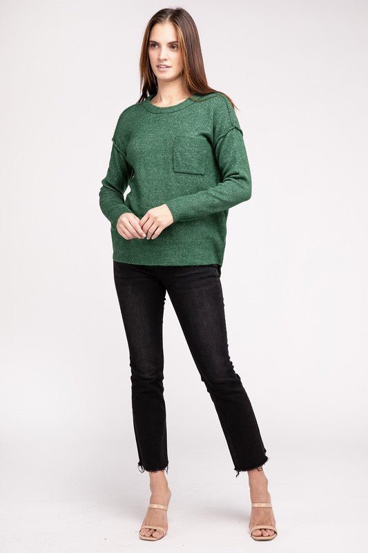 Melange Hi - Low hem Round Neck Sweater - Happily Ever Atchison Shop Co.