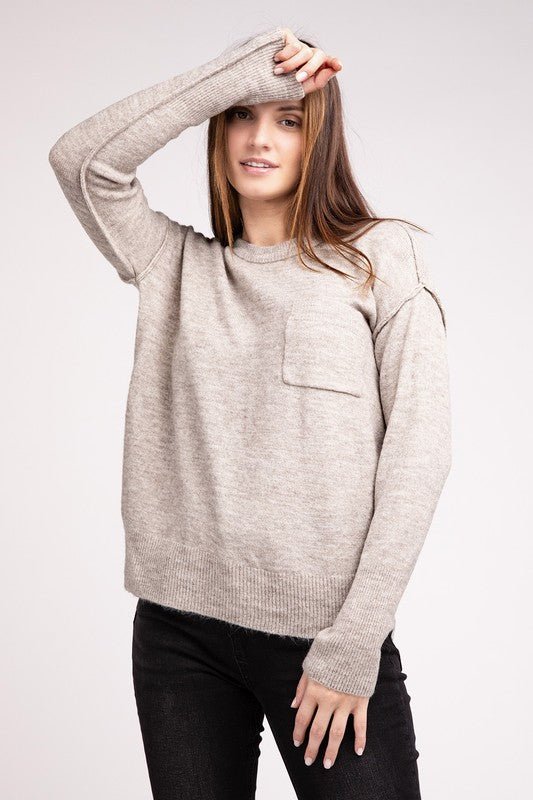 Melange Hi - Low hem Round Neck Sweater - Happily Ever Atchison Shop Co.