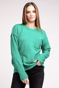 Melange Hi - Low hem Round Neck Sweater - Happily Ever Atchison Shop Co.