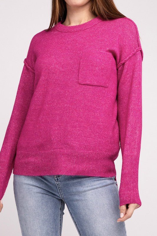 Melange Hi - Low hem Round Neck Sweater - Happily Ever Atchison Shop Co.