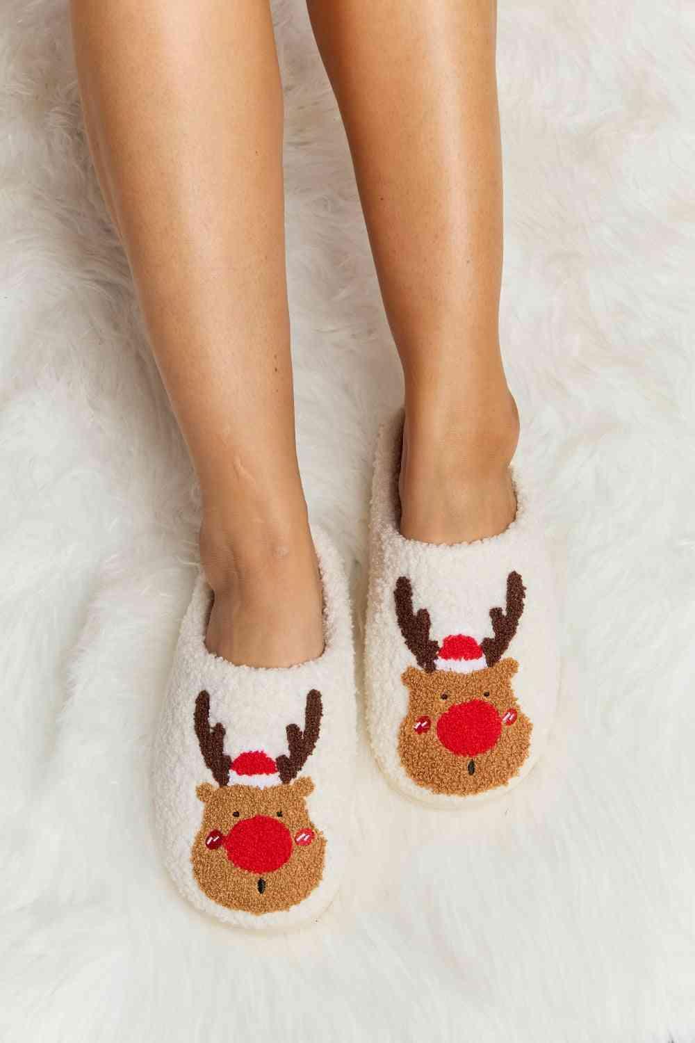 Melody Rudolph Print Plush Slide Slippers - Happily Ever Atchison Shop Co.