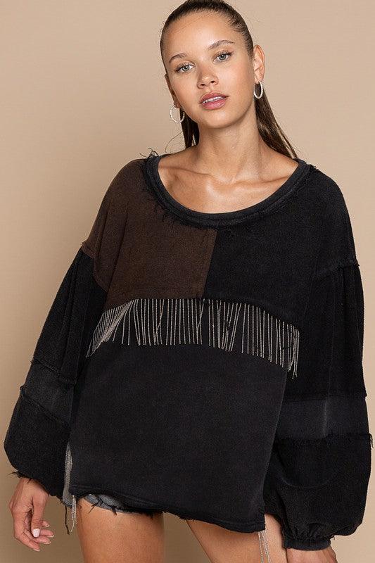Metal Fringe Detailed French Terry Top - Happily Ever Atchison Shop Co.