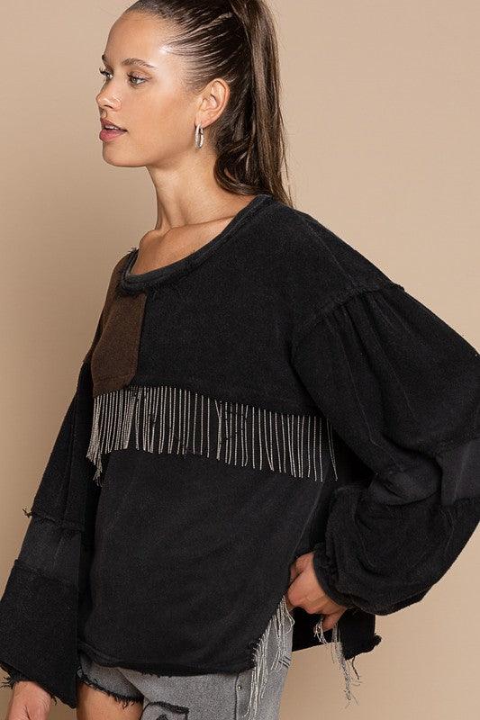 Metal Fringe Detailed French Terry Top - Happily Ever Atchison Shop Co.