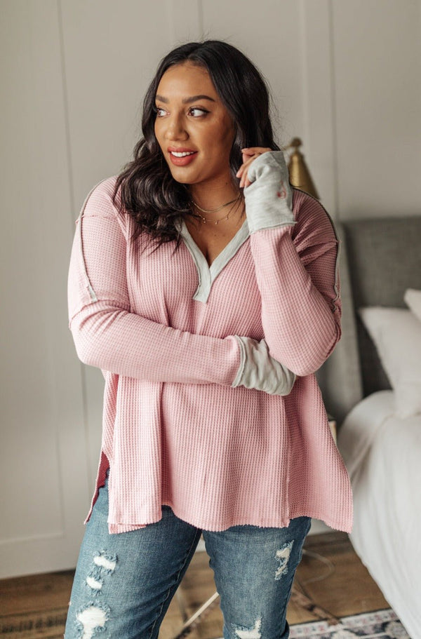 Mia Waffle Knit Long Sleeve In Pink - Happily Ever Atchison Shop Co.