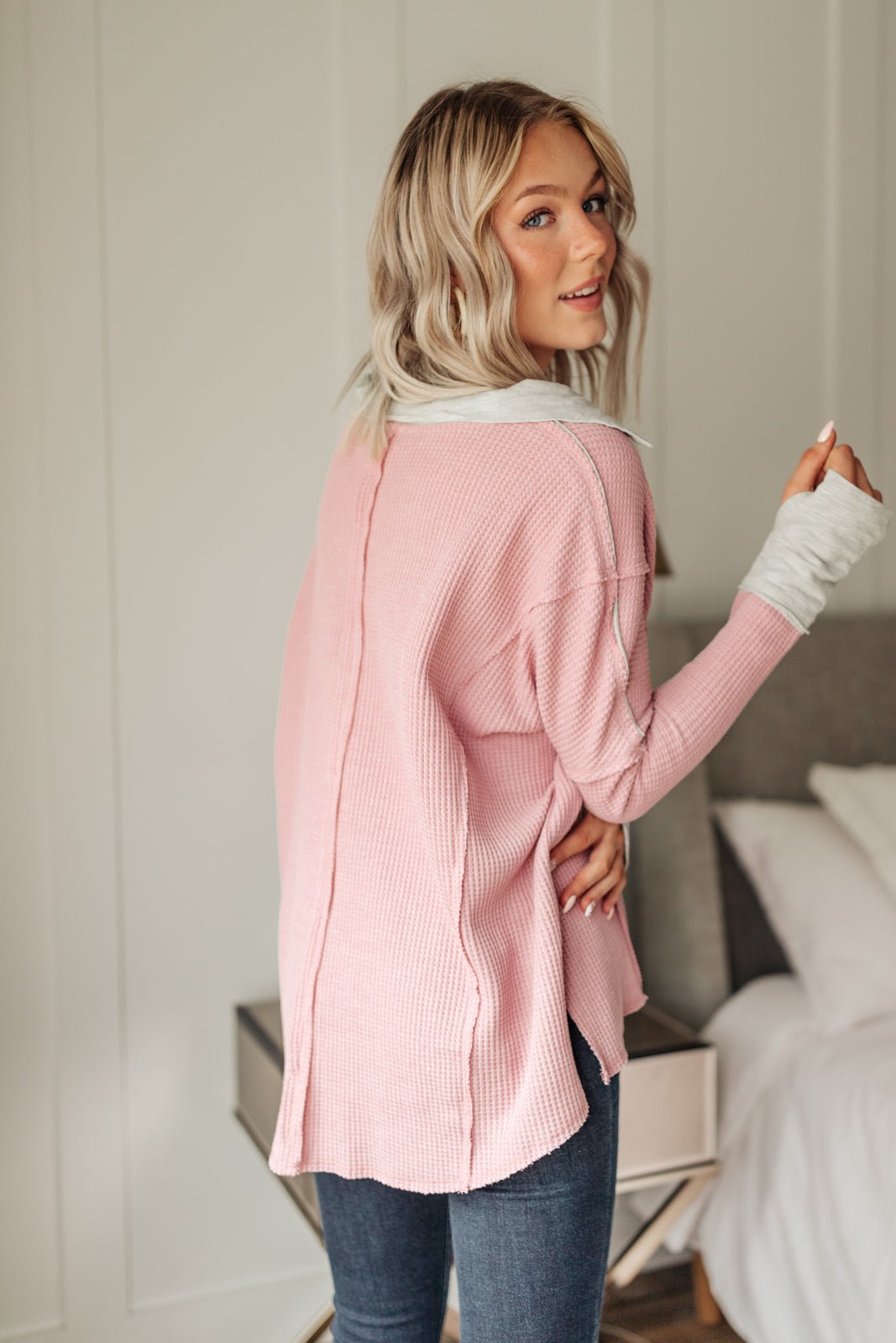 Mia Waffle Knit Long Sleeve In Pink - Happily Ever Atchison Shop Co.