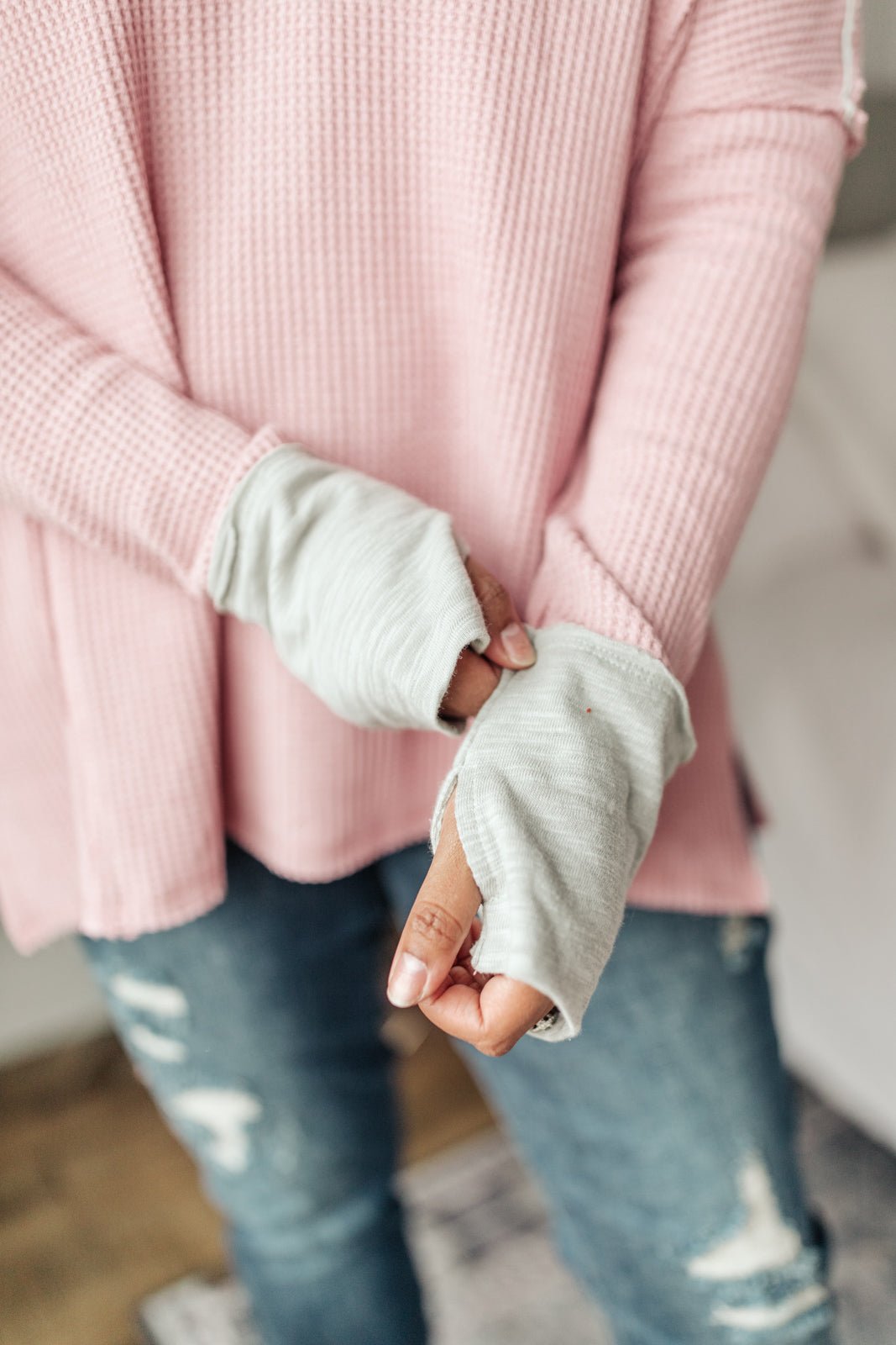 Mia Waffle Knit Long Sleeve In Pink - Happily Ever Atchison Shop Co.