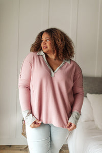 Mia Waffle Knit Long Sleeve In Pink - Happily Ever Atchison Shop Co.