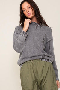 Mineral Wash Distressed Sweater - Happily Ever Atchison Shop Co.