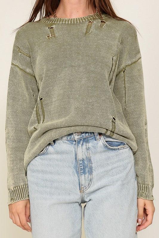 Mineral Wash Distressed Sweater - Happily Ever Atchison Shop Co.