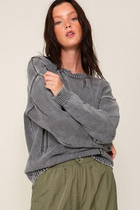 Mineral Wash Distressed Sweater - Happily Ever Atchison Shop Co.