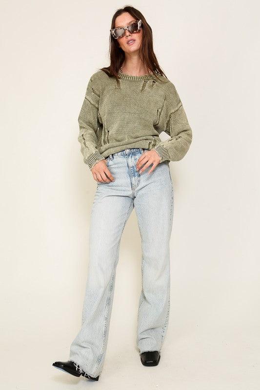 Mineral Wash Distressed Sweater - Happily Ever Atchison Shop Co.