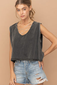 Mineral Washed Rhinestone Tank - Happily Ever Atchison Shop Co.