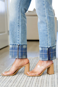 Miranda High Rise Plaid Cuff Vintage Straight Jeans - Happily Ever Atchison Shop Co.