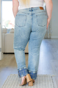 Miranda High Rise Plaid Cuff Vintage Straight Jeans - Happily Ever Atchison Shop Co.