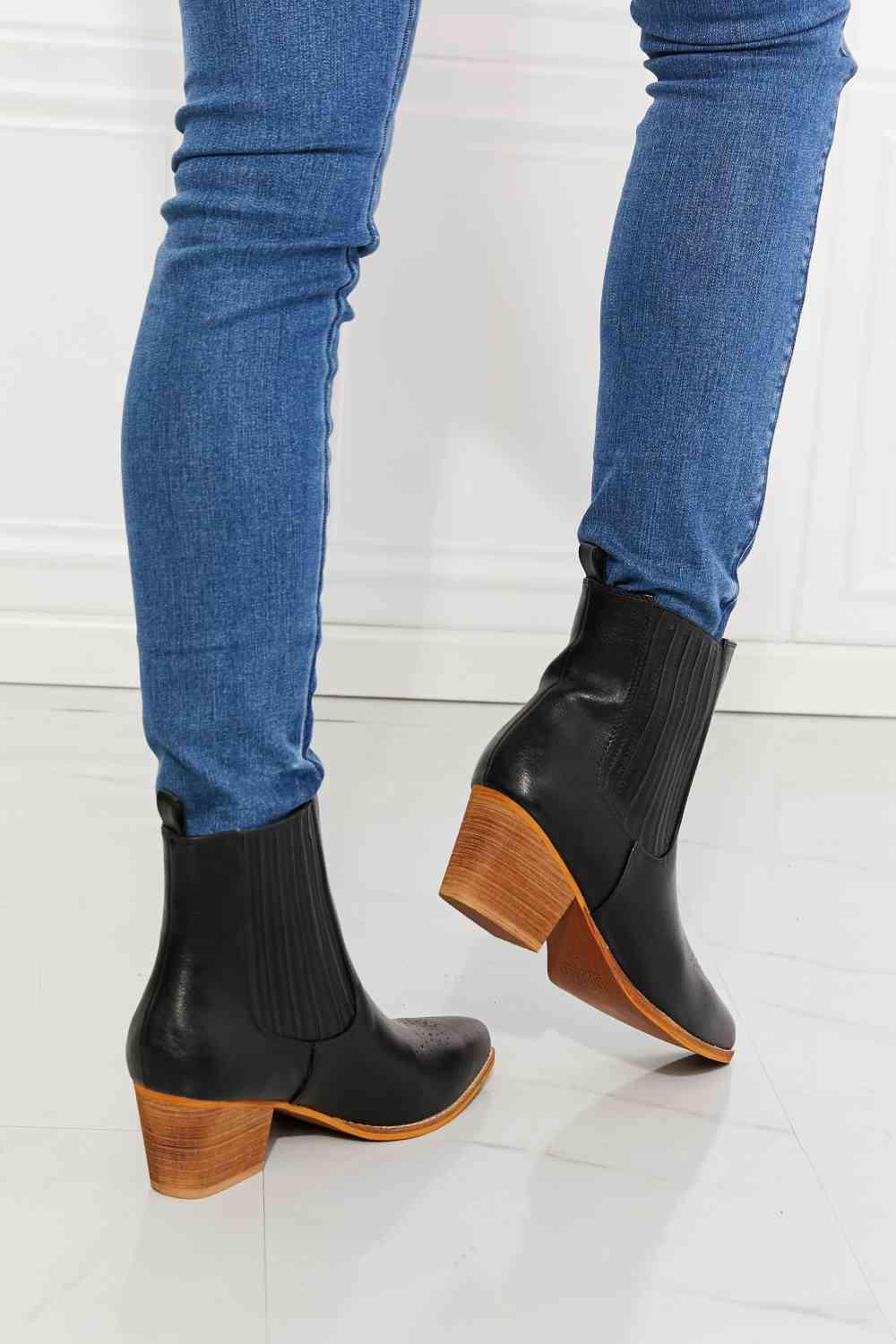 MMShoes Love the Journey Stacked Heel Chelsea Boot in Black - Happily Ever Atchison Shop Co.