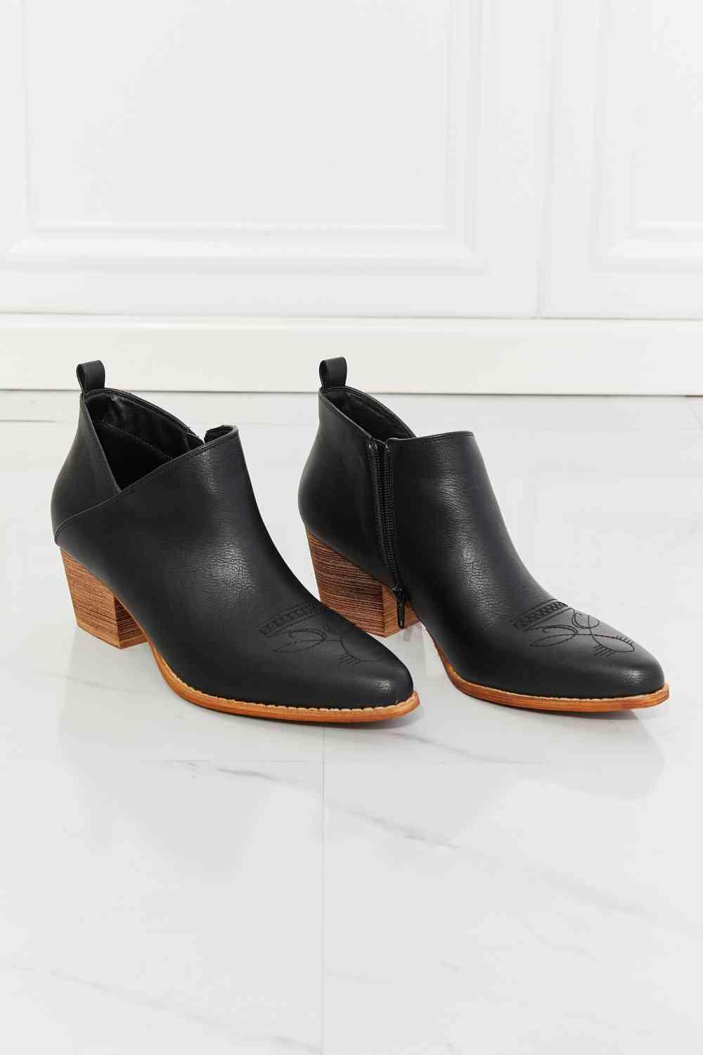 MMShoes Trust Yourself Embroidered Crossover Cowboy Bootie in Black - Happily Ever Atchison Shop Co.