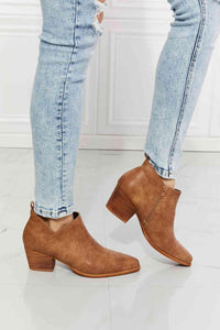 MMShoes Trust Yourself Embroidered Crossover Cowboy Bootie in Caramel - Happily Ever Atchison Shop Co.