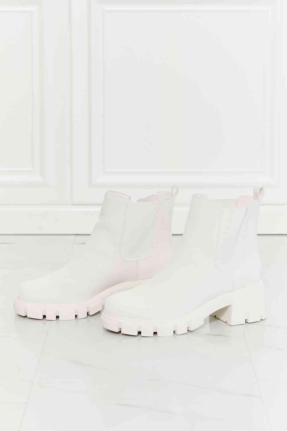 MMShoes Work For It Matte Lug Sole Chelsea Boots in White - Happily Ever Atchison Shop Co.