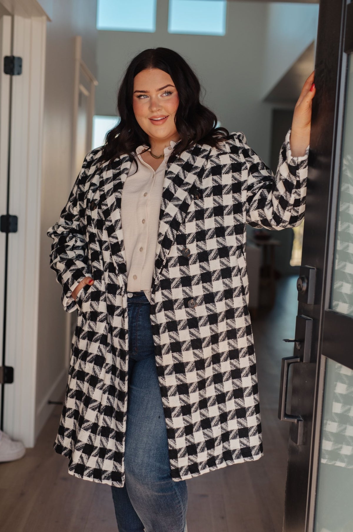 Monochromatic Moment Houndstooth Coat - Happily Ever Atchison Shop Co.