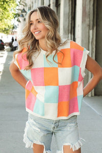 Multi - Color Checker Sweater Vest - Happily Ever Atchison Shop Co.