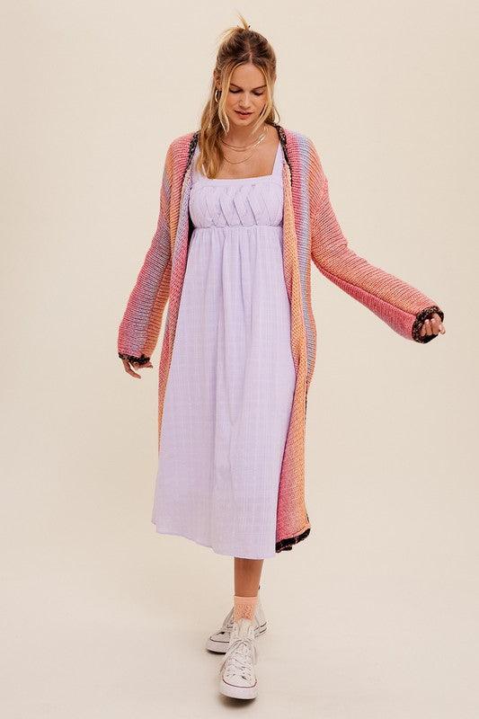 Multi Color Gradation Long Knit Open Cardigan - Happily Ever Atchison Shop Co.