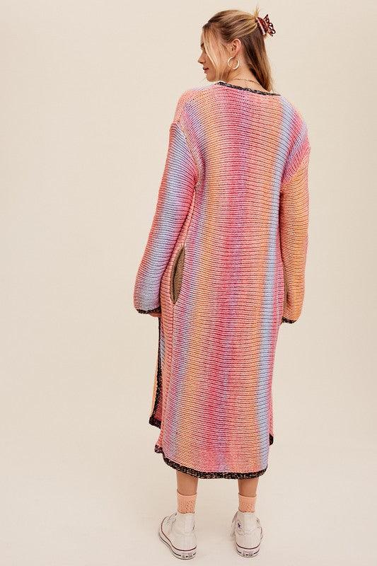 Multi Color Gradation Long Knit Open Cardigan - Happily Ever Atchison Shop Co.