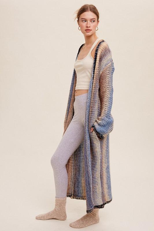 Multi Color Gradation Long Knit Open Cardigan - Happily Ever Atchison Shop Co.