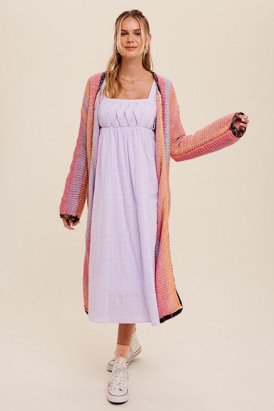 Multi Color Gradation Long Knit Open Cardigan - Happily Ever Atchison Shop Co.