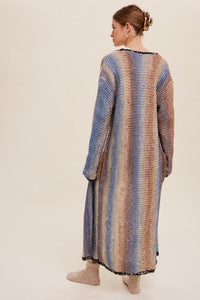 Multi Color Gradation Long Knit Open Cardigan - Happily Ever Atchison Shop Co.