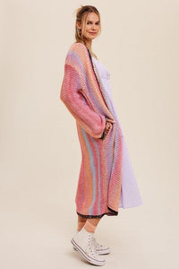 Multi Color Gradation Long Knit Open Cardigan - Happily Ever Atchison Shop Co.