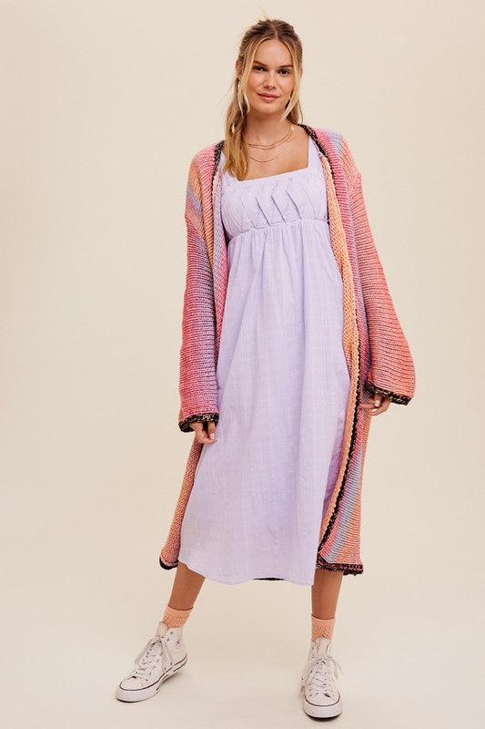 Multi Color Gradation Long Knit Open Cardigan - Happily Ever Atchison Shop Co.