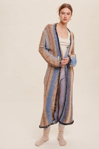 Multi Color Gradation Long Knit Open Cardigan - Happily Ever Atchison Shop Co.