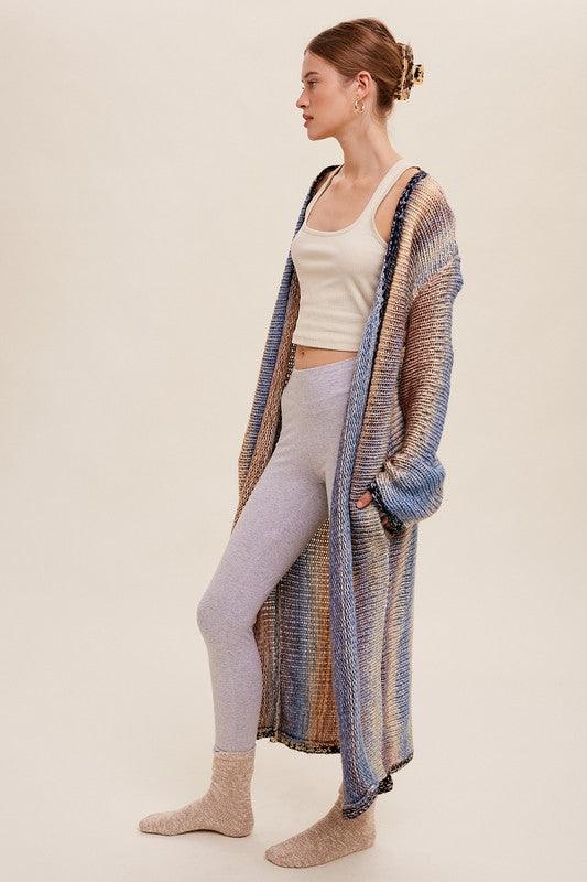 Multi Color Gradation Long Knit Open Cardigan - Happily Ever Atchison Shop Co.