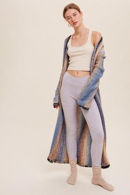 Multi Color Gradation Long Knit Open Cardigan - Happily Ever Atchison Shop Co.