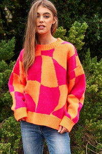 Multi Geo Checker Pullover Knit Sweater Top - Happily Ever Atchison Shop Co.