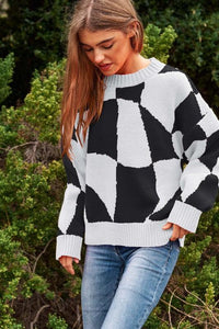 Multi Geo Checker Pullover Knit Sweater Top - Happily Ever Atchison Shop Co.