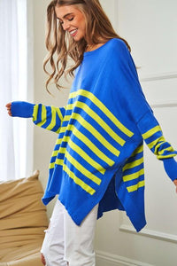 Multi Striped Elbow Patch Loose Fit Sweater Top - Happily Ever Atchison Shop Co.