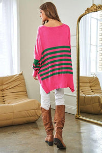 Multi Striped Elbow Patch Loose Fit Sweater Top - Happily Ever Atchison Shop Co.