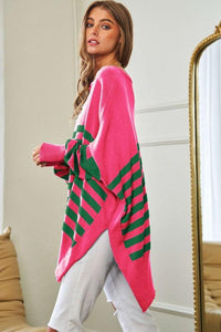 Multi Striped Elbow Patch Loose Fit Sweater Top - Happily Ever Atchison Shop Co.