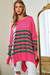 Multi Striped Elbow Patch Loose Fit Sweater Top - Happily Ever Atchison Shop Co.